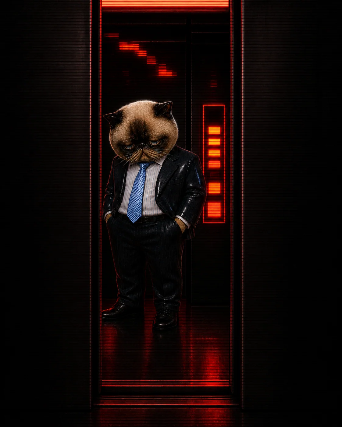 Debt cat alone in a lift